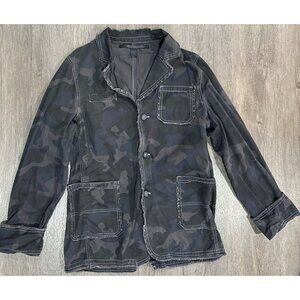 Black Camo Distressed Raw Hem Jacket Blazer Womens Sz Large